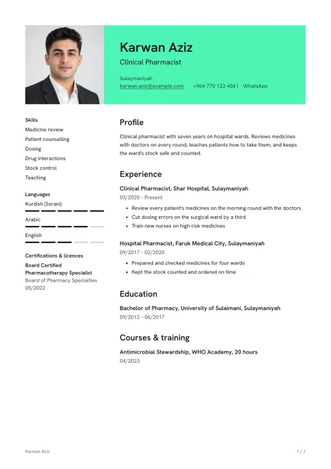 A CV in the Azmar template